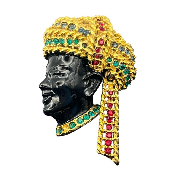 Marcel Boucher A2414 Blackamoor face head Brooch colorful rhinestones vintage